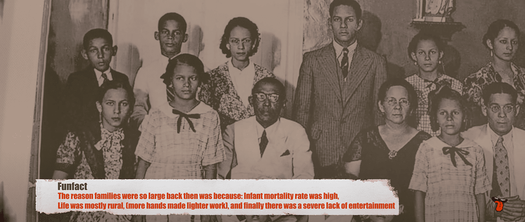 Historic photo of the Ecury family with parents and children in formal attire.