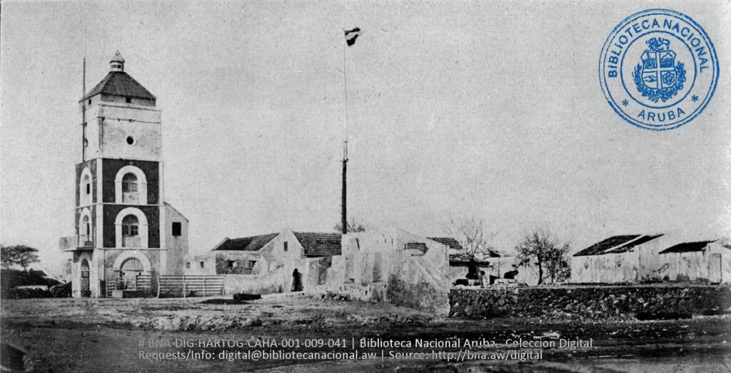 Historic photo of Fort Zoutman in Aruba from the Biblioteca Nacional Aruba collection.