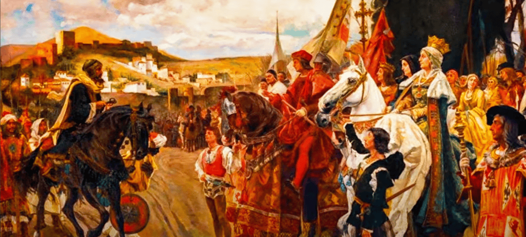 Painting of Spanish Catholic monarchs during the Reconquista, representing Spain’s power before colonizing Aruba.