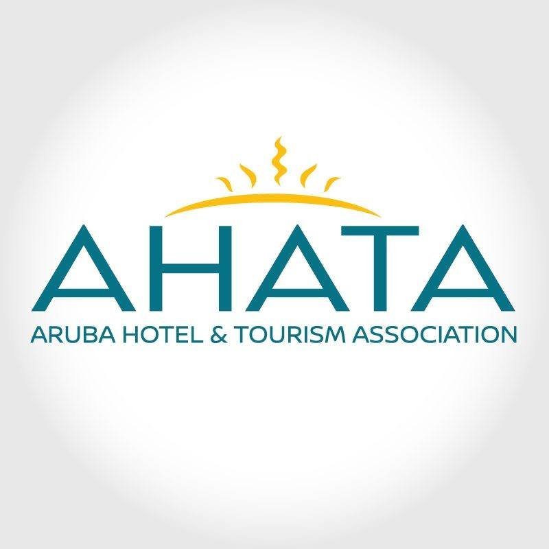 AHTA Aruba Hotel & Tourism Association logo with a sun icon, promoting tourism and hospitality in Aruba.